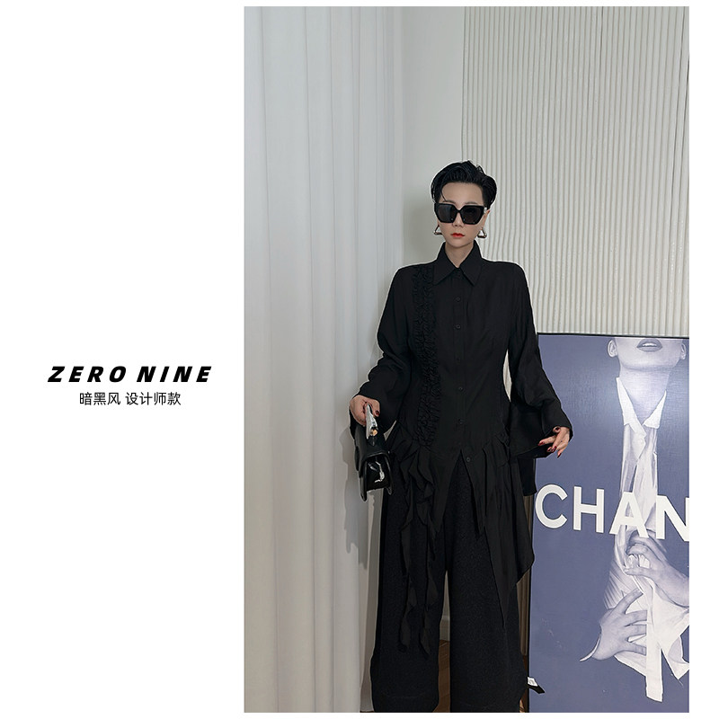 Dan Dan 暗黑山本风中褶皱拼接设计感小众衬衫女