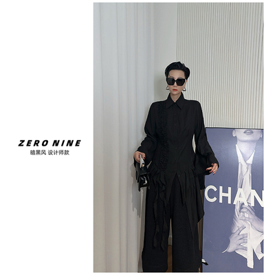 Dan Dan 暗黑山本风中褶皱拼接设计感小众衬衫女