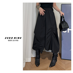 Dan 黑色褶皱设计感半身裙女