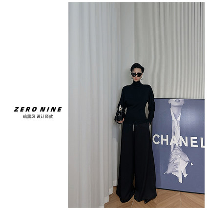 Dan Dan 黑色高领帅气炸街长袖上衣女