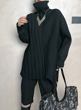 Dan Dan 黑色设计感小众毛衣女 2023年秋冬新款韩版套头长袖毛衫