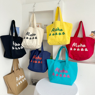 Helloo!超厚实托特包百搭字母韩风学生大容量单肩帆布包简约女包