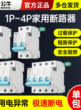 公牛2p空气开关家用3p空开63a小型4p断路器32a三相电100a电闸40a