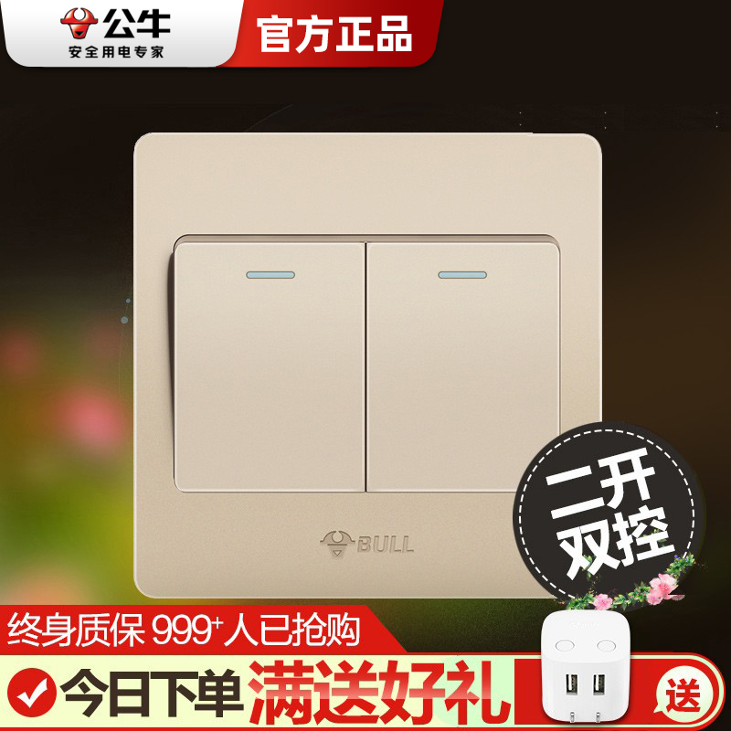 公牛灯开关插座2双开家用电源型