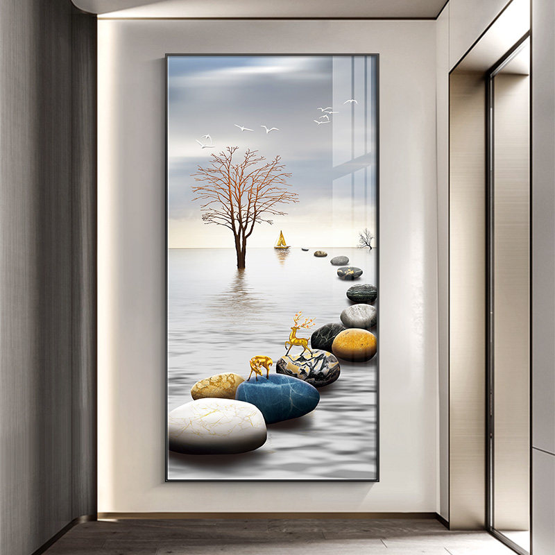 福鹿羽升 简约玄关装饰画现代轻奢高档客厅走廊过道挂画入户壁画