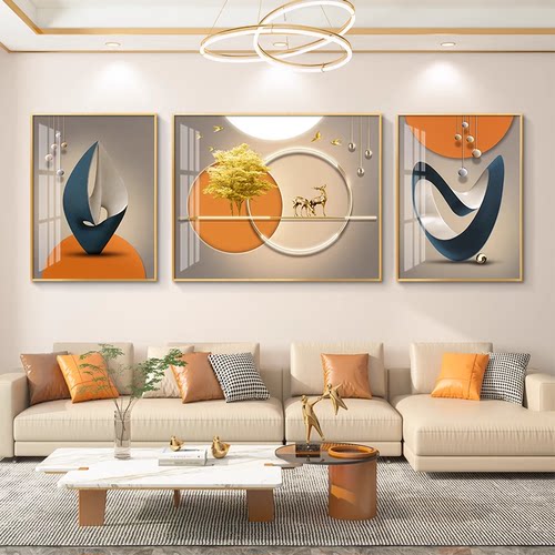 现代简约客厅装饰画高级感三联画晶瓷壁画沙发背景墙挂画高档大气