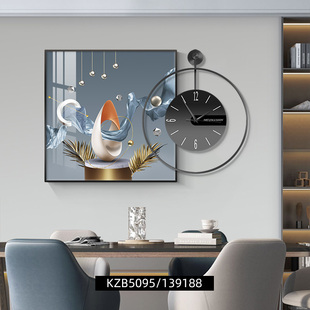 轻奢餐厅装饰画高档现代简约饭厅挂画钟表抽象餐桌背景墙壁画