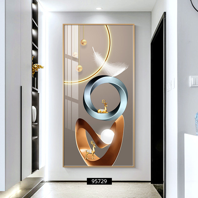 玄关装饰画现代简约羽毛麋鹿走廊过道壁画蓝色轻奢入户门玄幻挂画