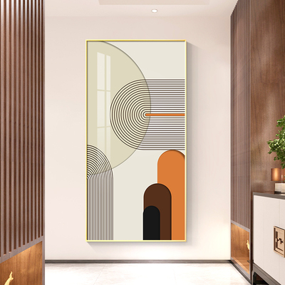 入户玄关装饰画简约现代过道走廊尽头挂画北欧风竖版线条客厅墙画
