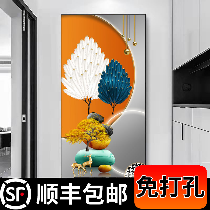 轻奢玄关装饰画现代简约客厅背景墙挂画入户走廊过道竖版玄幻壁画