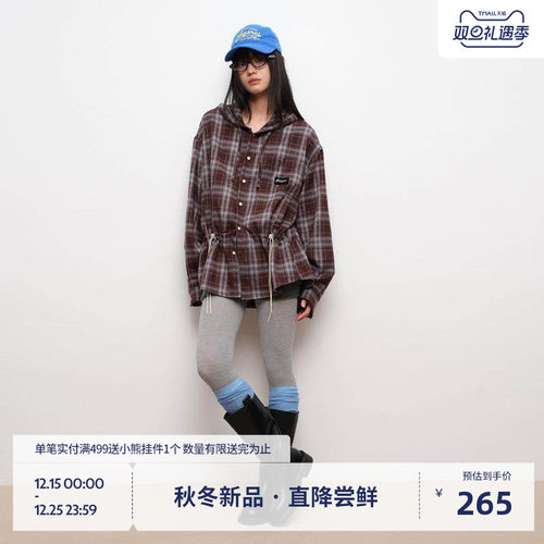 BEASTER格纹灯芯绒刺绣长袖衬衫