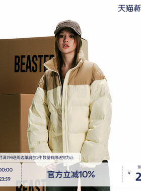 BEASTER撞色拼接潮情侣面包羽绒服外套冬白鸭绒美式复古暖无性别