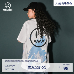 T恤男夏季 短袖 潮牌美式 夏装 上衣男 复古情侣装 BEASTER鬼脸短袖