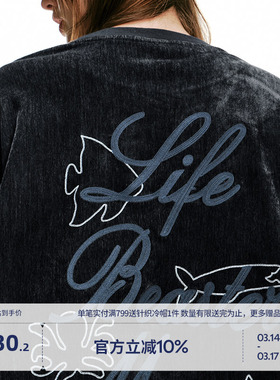 BEASTER金丝绒仿链条刺绣图案圆领卫衣美式潮流百搭新款上衣