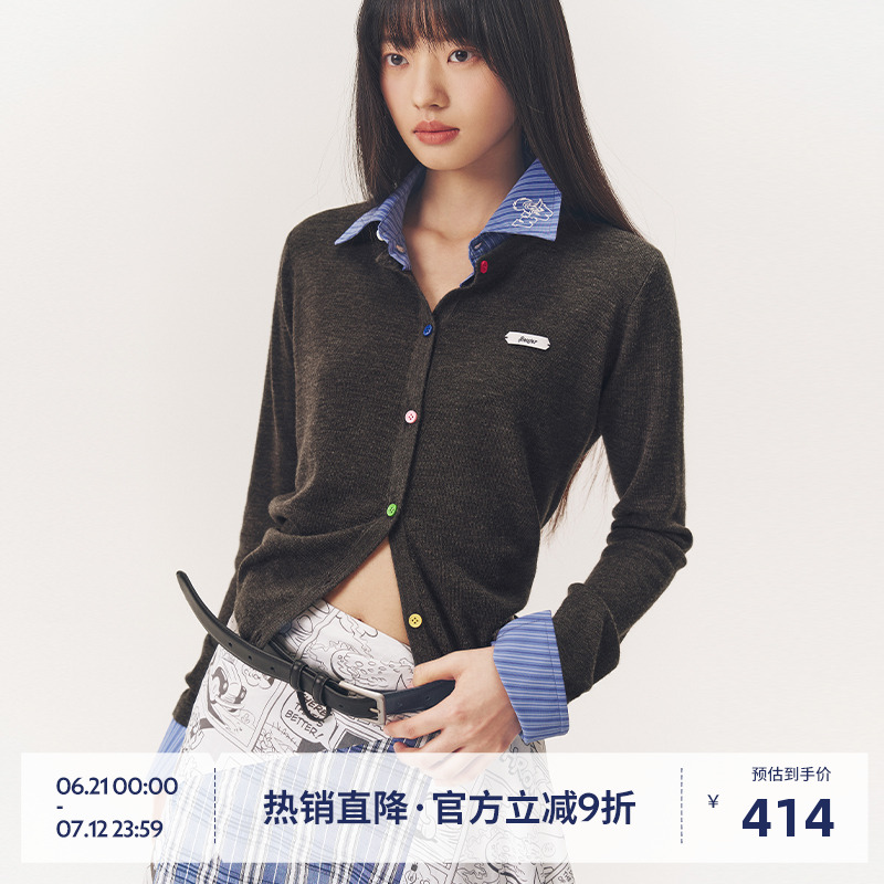 【啄木鸟伍迪联名】BEASTER假两件针织衬衫修身女polo领上衣夏新