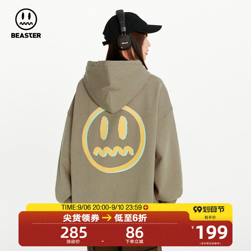 BEASTER小恶魔鬼脸潮牌秋季重磅卫衣字母印花时尚连帽情侣帽衫男