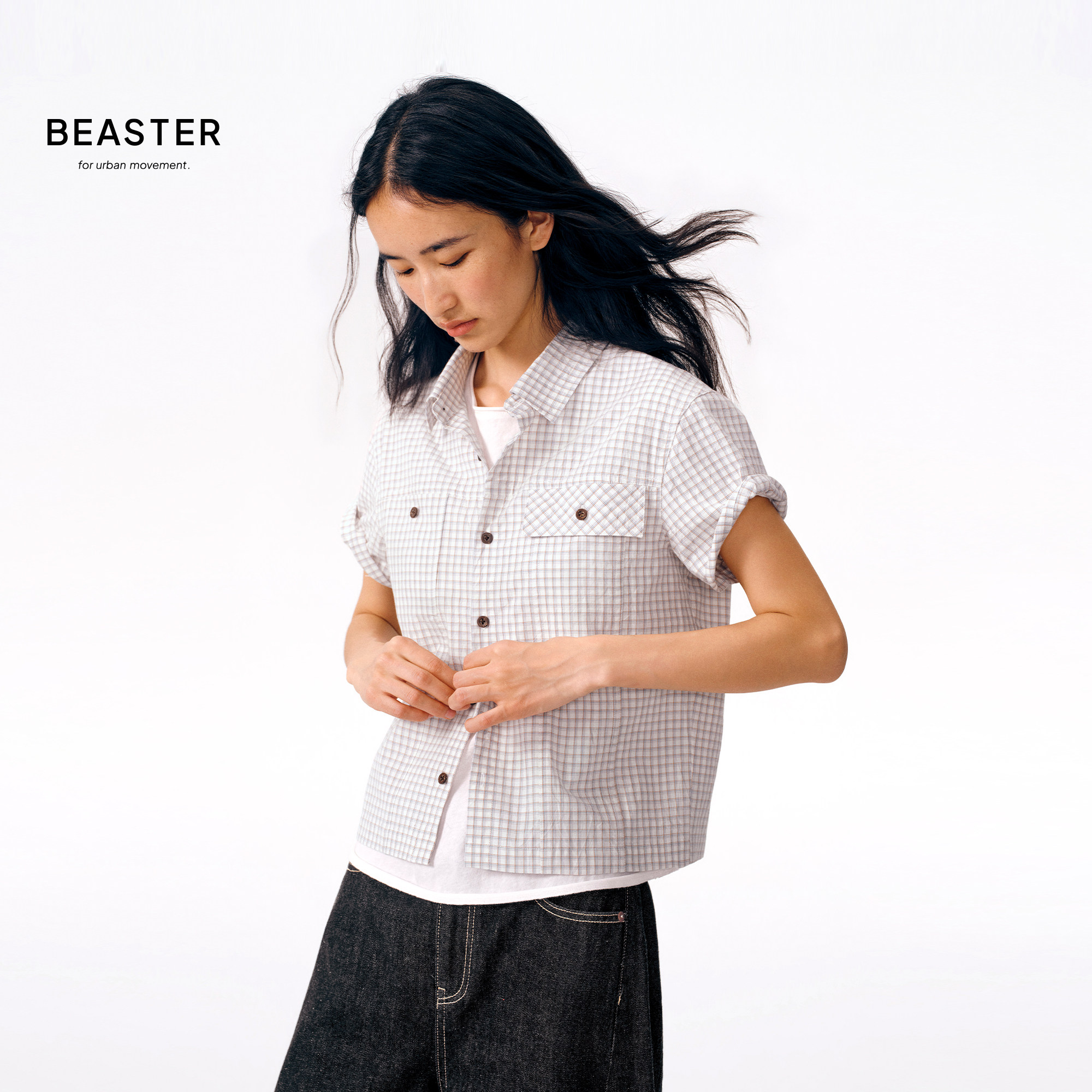 BEASTER「Vintage小格纹」全棉不对称口袋复古小衬衫图片
