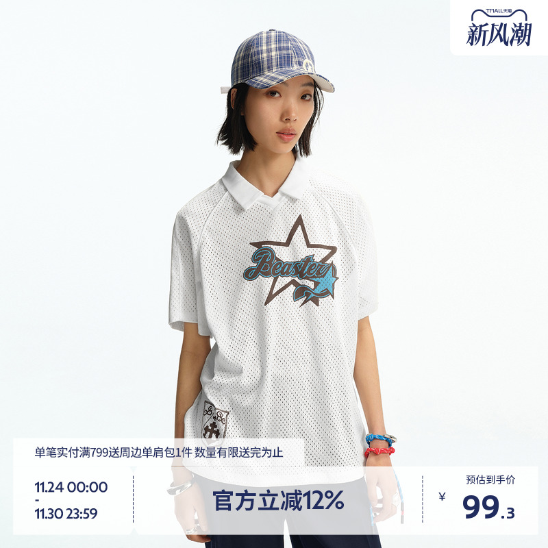 BEASTER网眼印花图案短袖T恤