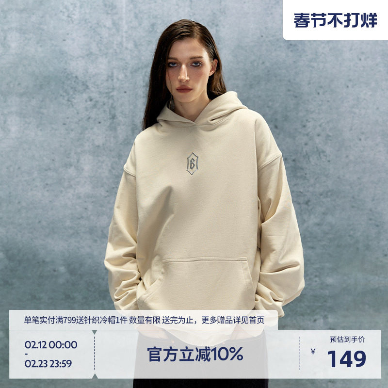 【beaster fe】铁标logo纯棉卫衣男款连帽重磅美式休闲套头上衣