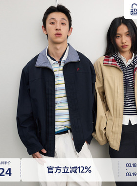 BEASTER复古撞色格纹翻领夹克短款男女情侣春秋复古百搭宽松外套