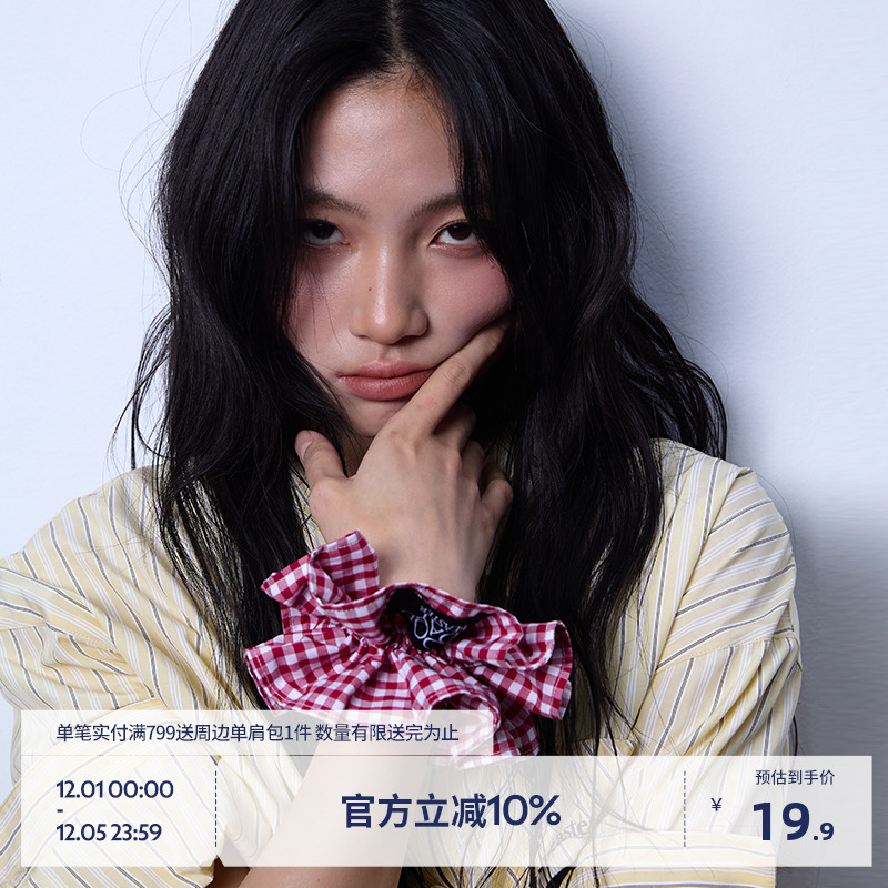 BEASTER复古双层韩系格纹发圈