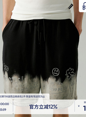 BEASTER休闲短裤男宽松双色扎染涂鸦印花夏季美式复古薄款运动