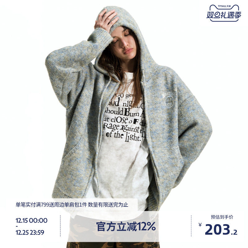 BEASTER鬼脸刺绣连帽针织开衫