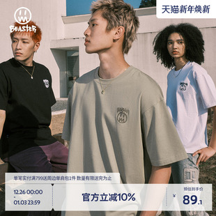 重磅上衣女国潮情侣装 BEASTER鬼脸刺绣潮牌短袖 t恤男纯棉美式