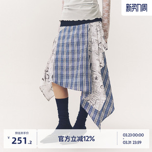 BEASTER格纹不对称半身裙女裙子 王一菲同款 啄木鸟伍迪联名