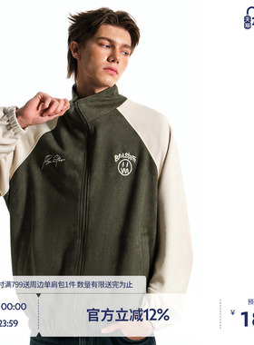 BEASTER鬼脸刺绣图案夹克男秋季新款美式麂皮绒宽松休闲拼色外套