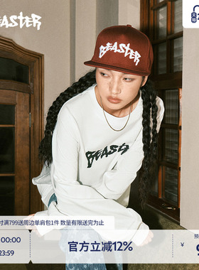 BEASTER字母印花长袖T恤男黑色美式潮流宽松休闲白色情侣上衣