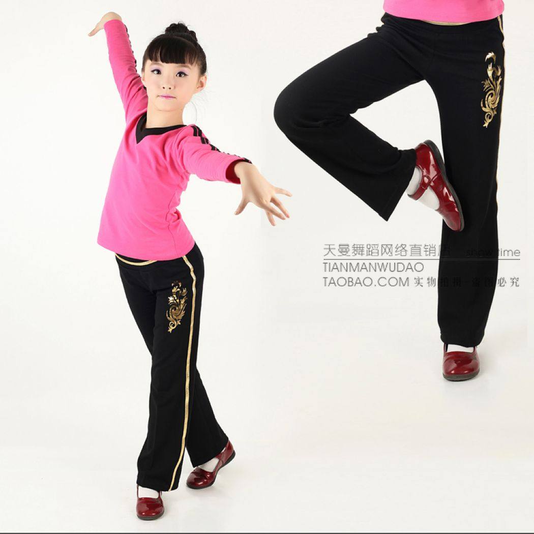 舒莱曼9123-1儿童罗马布拉丁舞蹈服健身裤练功裤跳操裤金边烫印