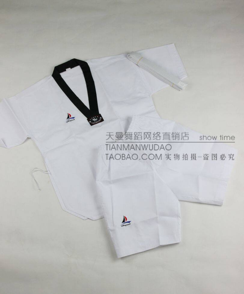 半袖成人跆拳道服竖条纹道服短袖训练道服男女道服比赛训练服