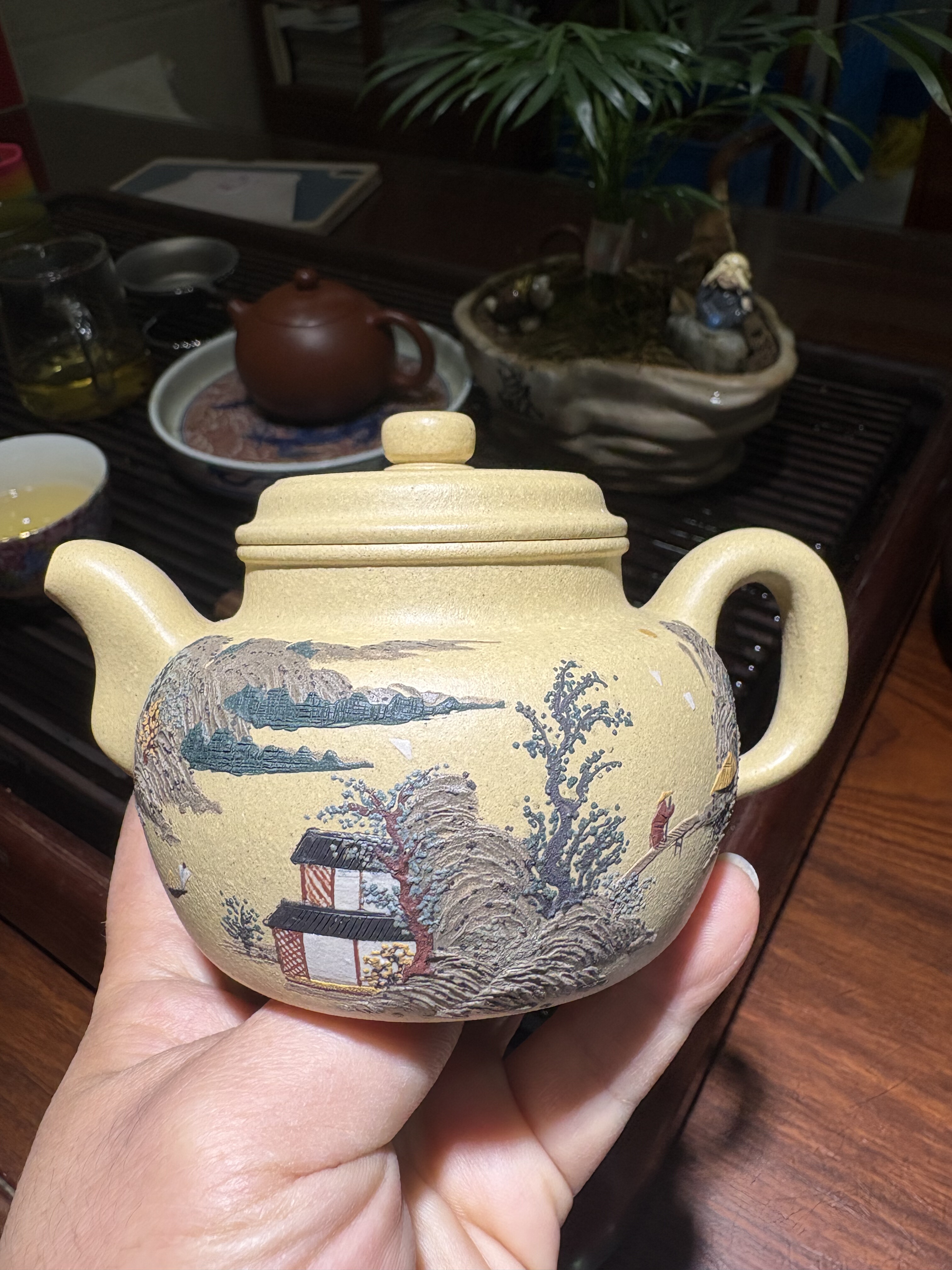 宜兴原矿紫砂本山绿泥半手工制作茶壶