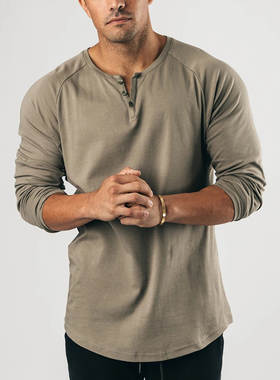 新款肌肉健身衣服型男训练纯色长袖跑步打底兄弟运动T恤吸汗弹力