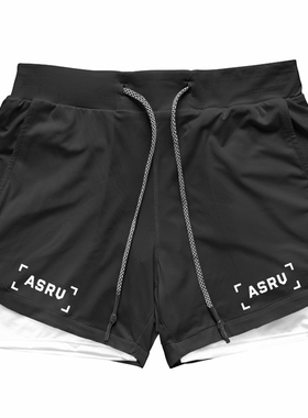 夏季肌肉运动狗短裤宽松大码男式五分中裤速干深蹲弹力兄弟健身服