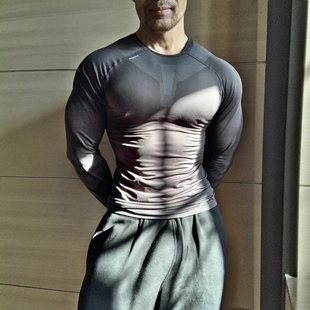 秋冬跑步运动高弹紧身衣男速干上衣篮球训练服性感肌肉提花打底衫