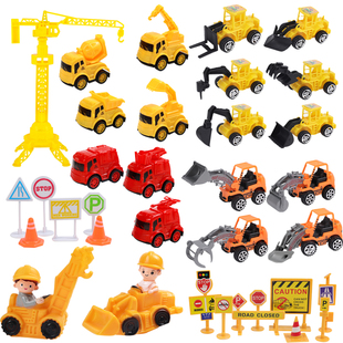 工程车蛋糕装饰挖掘机推土机消防车儿童卡通生日蛋糕装饰摆件插件