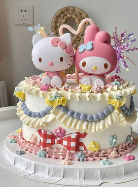 kt猫蛋糕装饰美乐蒂公仔摆件女孩小仙女生日甜品台烘焙插件配件