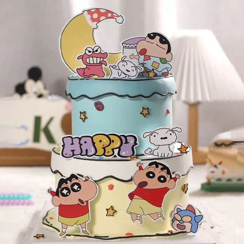 蜡笔小新蛋糕装饰摆件二次元漫画卡通儿童小孩生日甜品烘焙插件