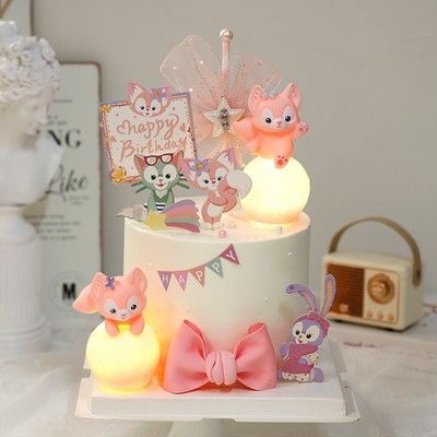 可爱蛋糕装饰发光球灯粉色小狐狸
