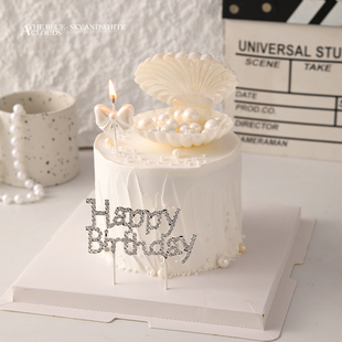 三八女神节ins网红简约蛋糕装饰珍珠贝壳摆件女神小仙女装扮插件