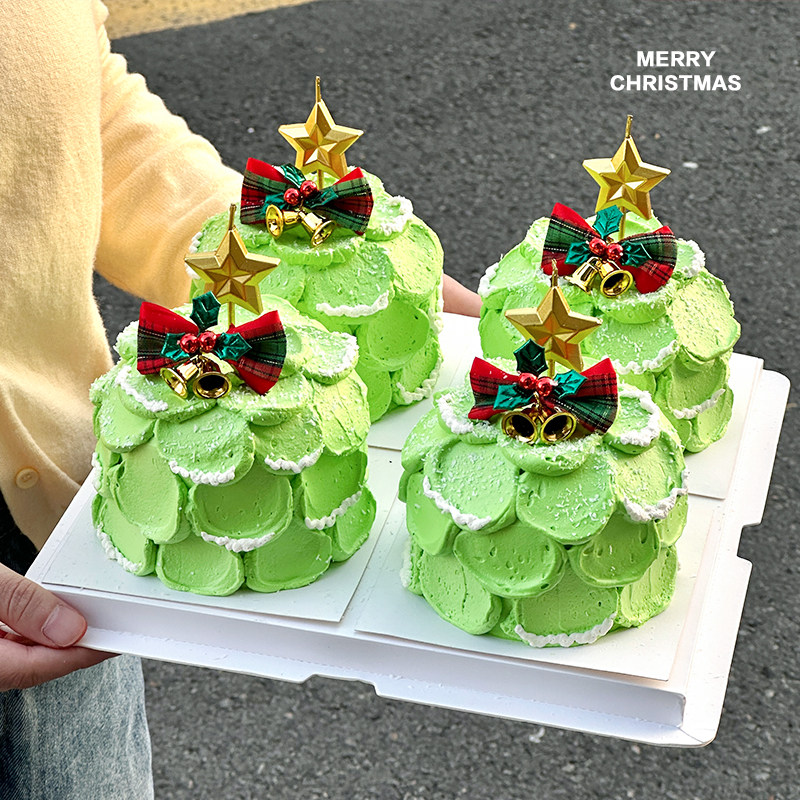 2025圣诞节蛋糕装饰蝴蝶结铃铛插件许愿圣诞树五角星蜡烛烘焙装扮