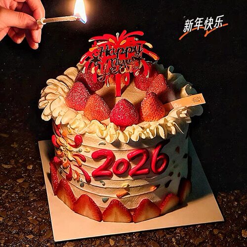 2026新年快乐蛋糕装饰礼花亚克力元旦跨年春节甜品台装扮插牌插件