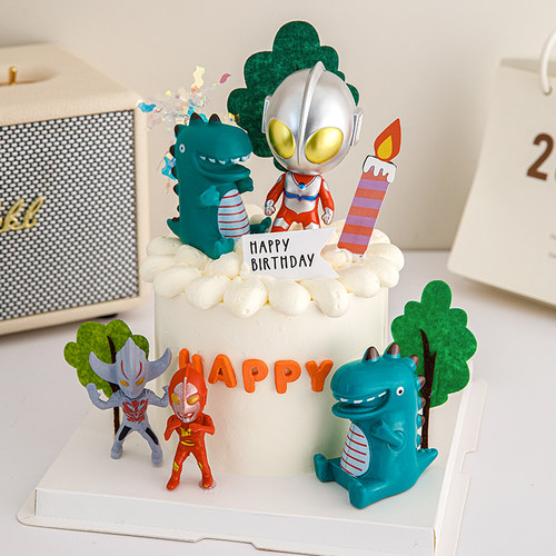 网红大头英雄超人打怪兽生日蛋糕装饰品摆件儿童男孩恐龙蛋糕插件