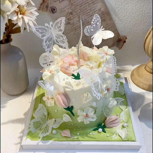 山谷风蛋糕装饰插件蝴蝶翅膀仙女女神ins风刮刀花郁金香模具摆件
