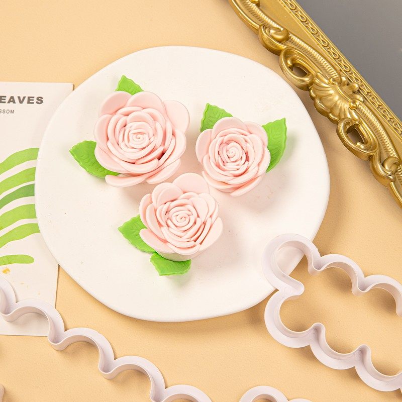 玫瑰花造型翻糖切模蛋糕装饰摆件立体印花压模工具烘焙模具插件