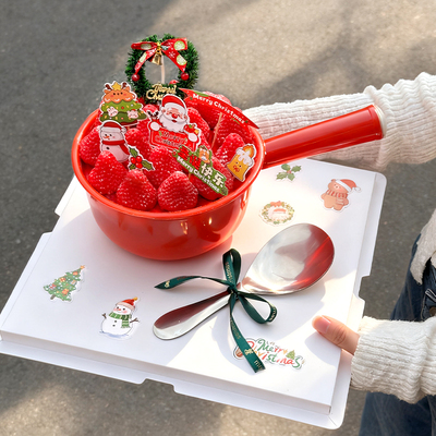2025网红圣诞节水瓢草莓蛋糕装饰搞怪水舀蛋糕桶复古烘焙装扮配件