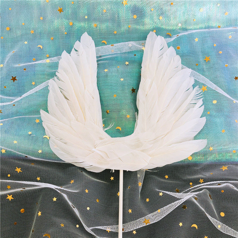 唯美蛋糕装饰摆件白色天鹅大翅膀网红羽毛插牌金色珍珠羽毛插旗