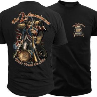 美国独立战士持枪权第二修正案帽T恤男 定制彩喷印刷欧码棉Tee